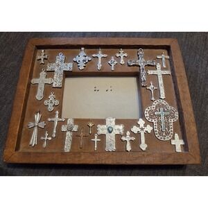 Wood Table Picture Frame Covered in Small Silver Crosses Turquoise & Designs